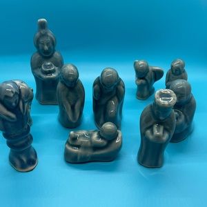 Blue Celadon Ceramic Nativity Scene (10 pieces) from Thailand